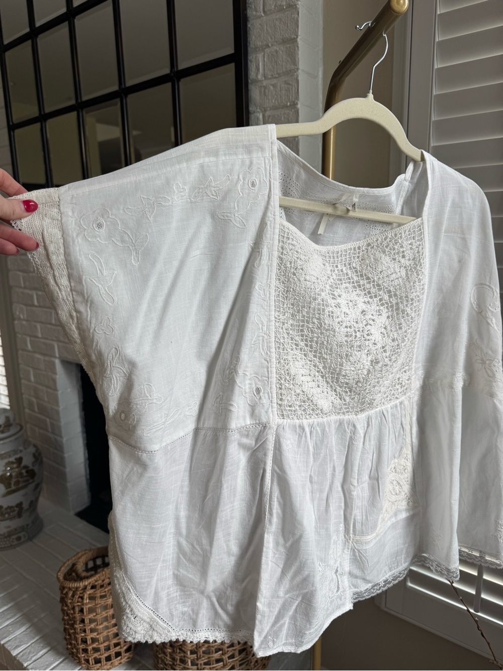 By Anthropologie Short-Sleeved Patches Poncho Top